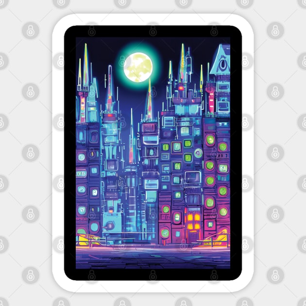 Neon Skyscrapers At Night Sticker by BrightC